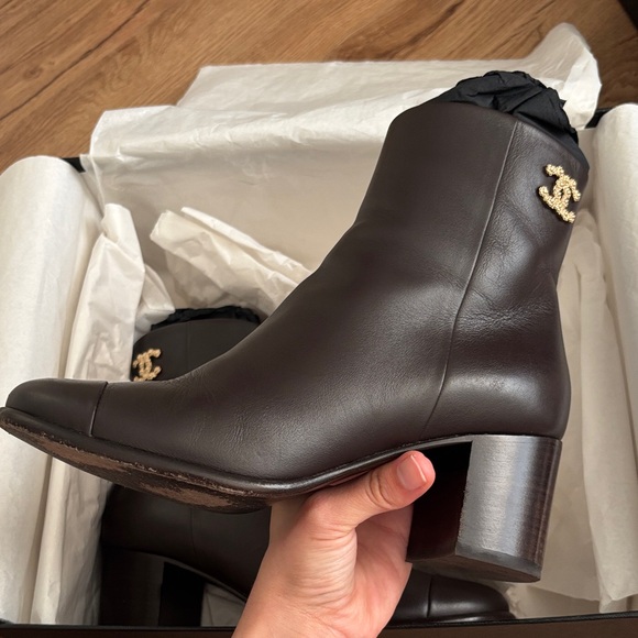 Chanel Brown Leather Ankle Boots - Picture 5 of 6